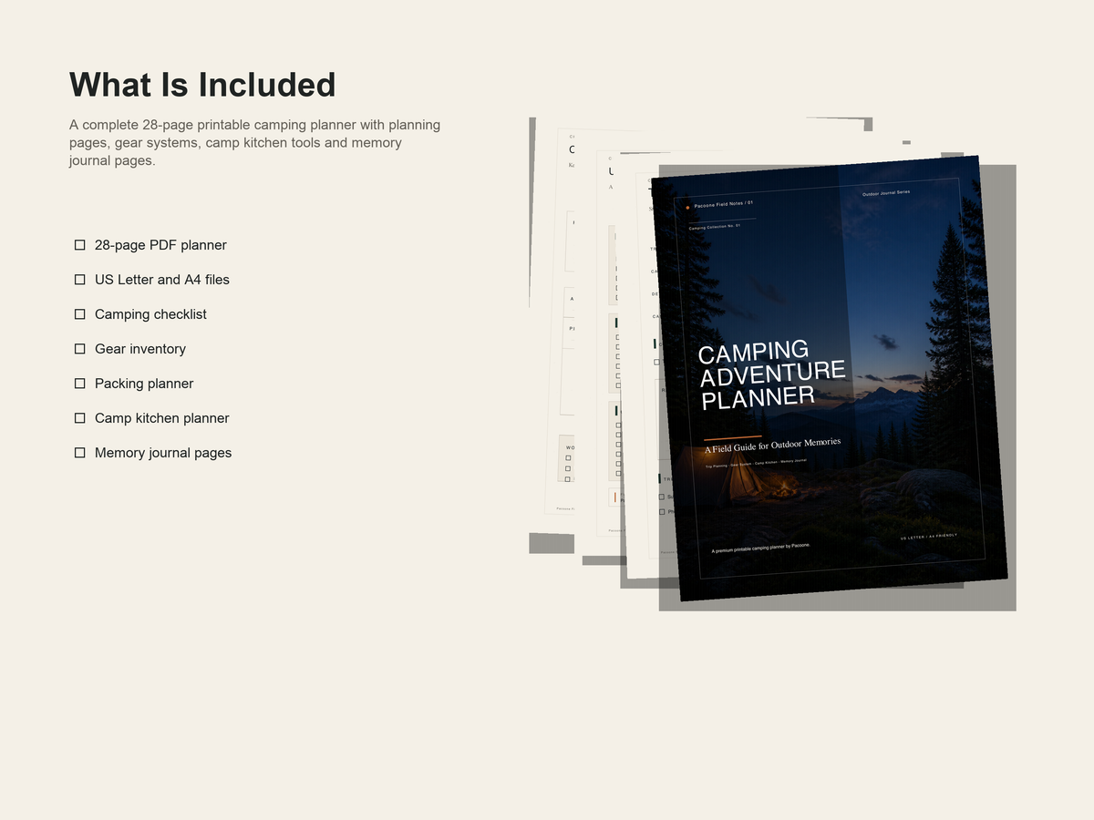 Camping Adventure Planner pages included