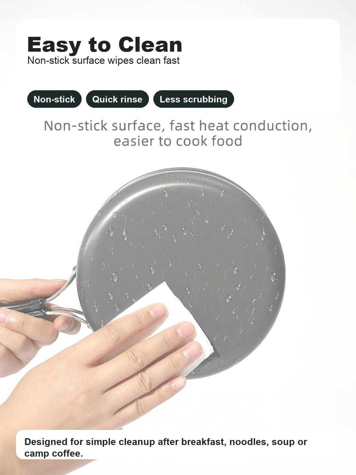 Easy to clean non-stick PACOONE camping cookware pan