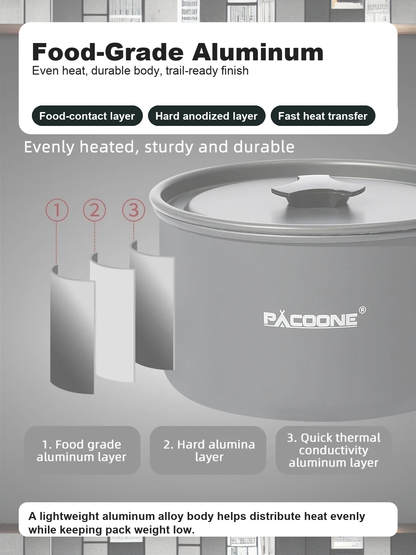 Food-grade aluminum construction details for PACOONE camping cookware