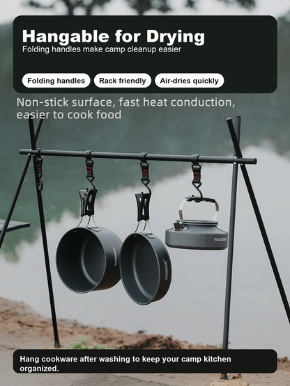 Hangable drying feature for PACOONE camping cookware set