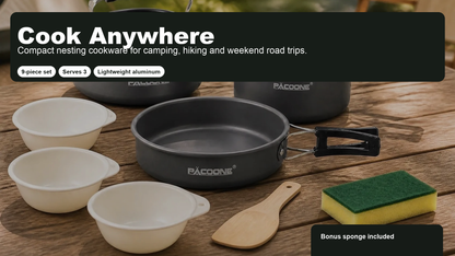Homepage banner for PACOONE camping cookware set