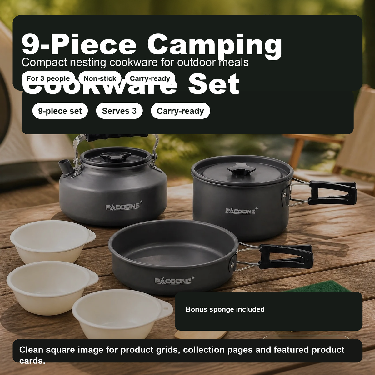 Square product image for PACOONE 9-piece camping cookware set